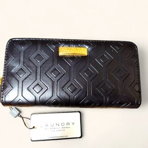 NWT Laundry By Shelli Segal Black Geometric Faux Leather Wallet